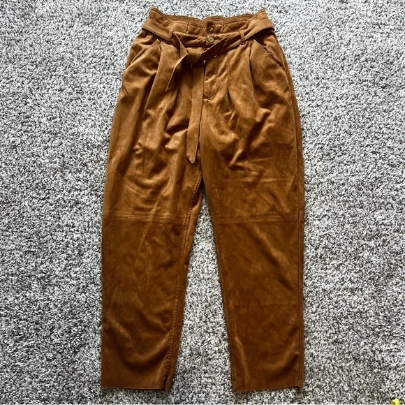 Free People Nightfall Brown High-Waisted Vegan Suede Pants with Tie Waist Sz 4 - Picture 4 of 14